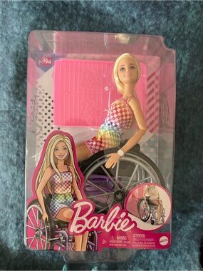 Barbie Rainbow Check Dress Doll with Ramp Accessory and Wheelchair